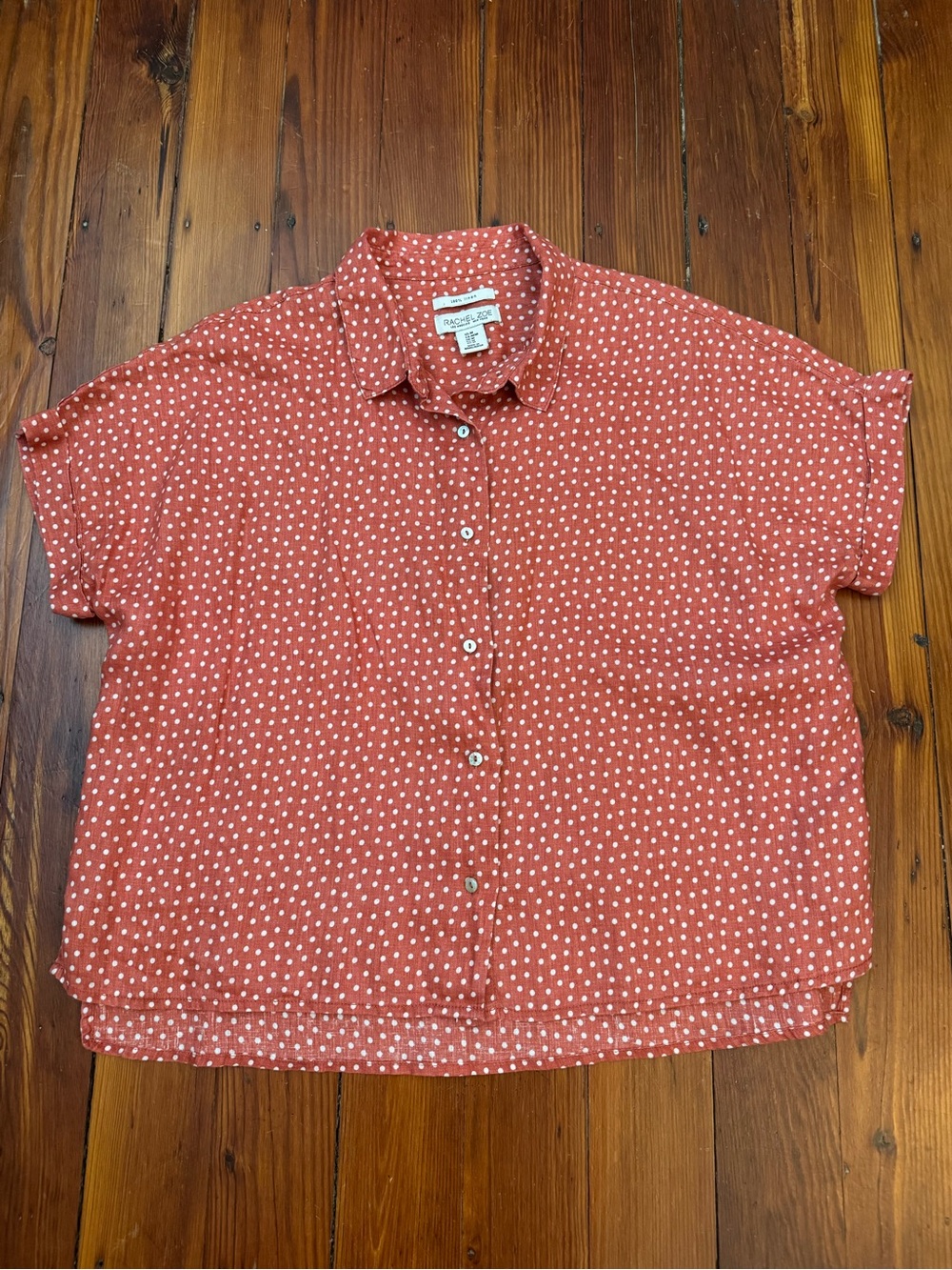 Rachel Zoe Rust Red Polka Dot Short Sleeve Button-Down Shirt